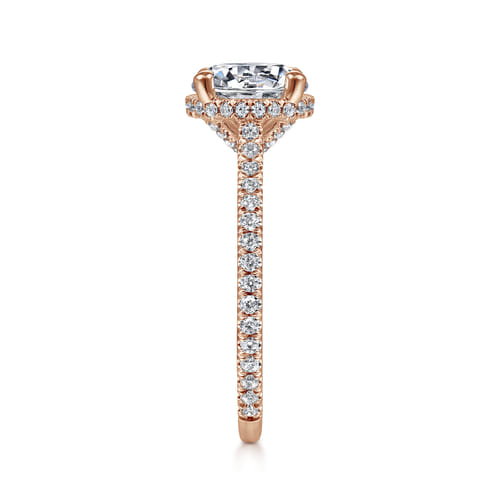 14K Rose Gold Hidden Halo Round Diamond Engagement Ring