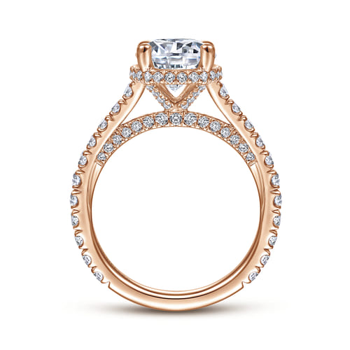 14K Rose Gold Hidden Halo Round Diamond Engagement Ring