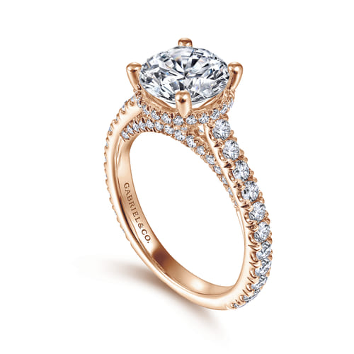 14K Rose Gold Hidden Halo Round Diamond Engagement Ring