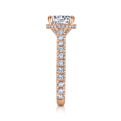 14K Rose Gold Hidden Halo Round Diamond Engagement Ring