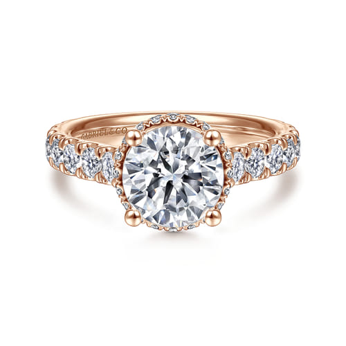 14K Rose Gold Hidden Halo Round Diamond Engagement Ring