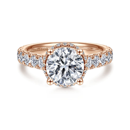 Gabriel - 14K Rose Gold Hidden Halo Round Diamond Engagement Ring