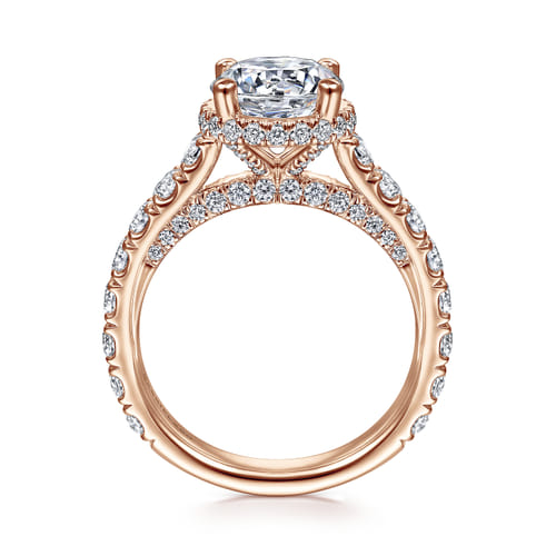 14K Rose Gold Hidden Halo Round Diamond Engagement Ring