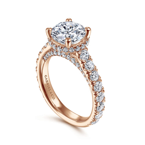 14K Rose Gold Hidden Halo Round Diamond Engagement Ring
