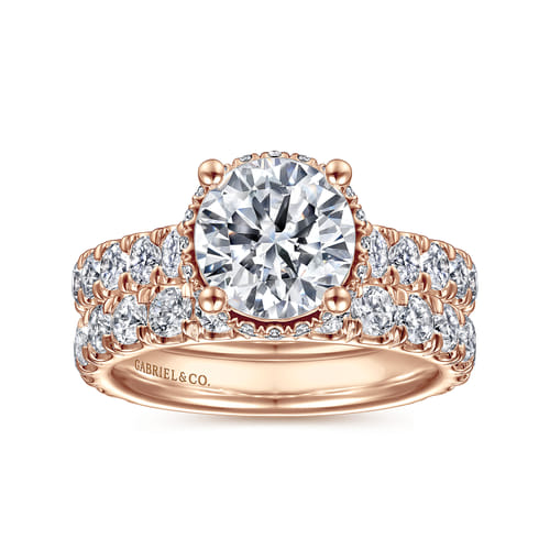 14K Rose Gold Hidden Halo Round Diamond Engagement Ring
