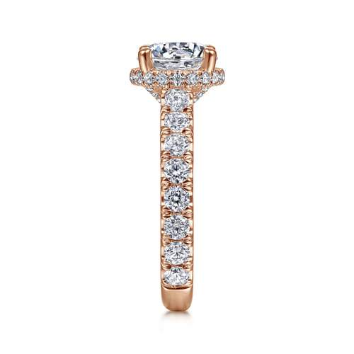 14K Rose Gold Hidden Halo Round Diamond Engagement Ring