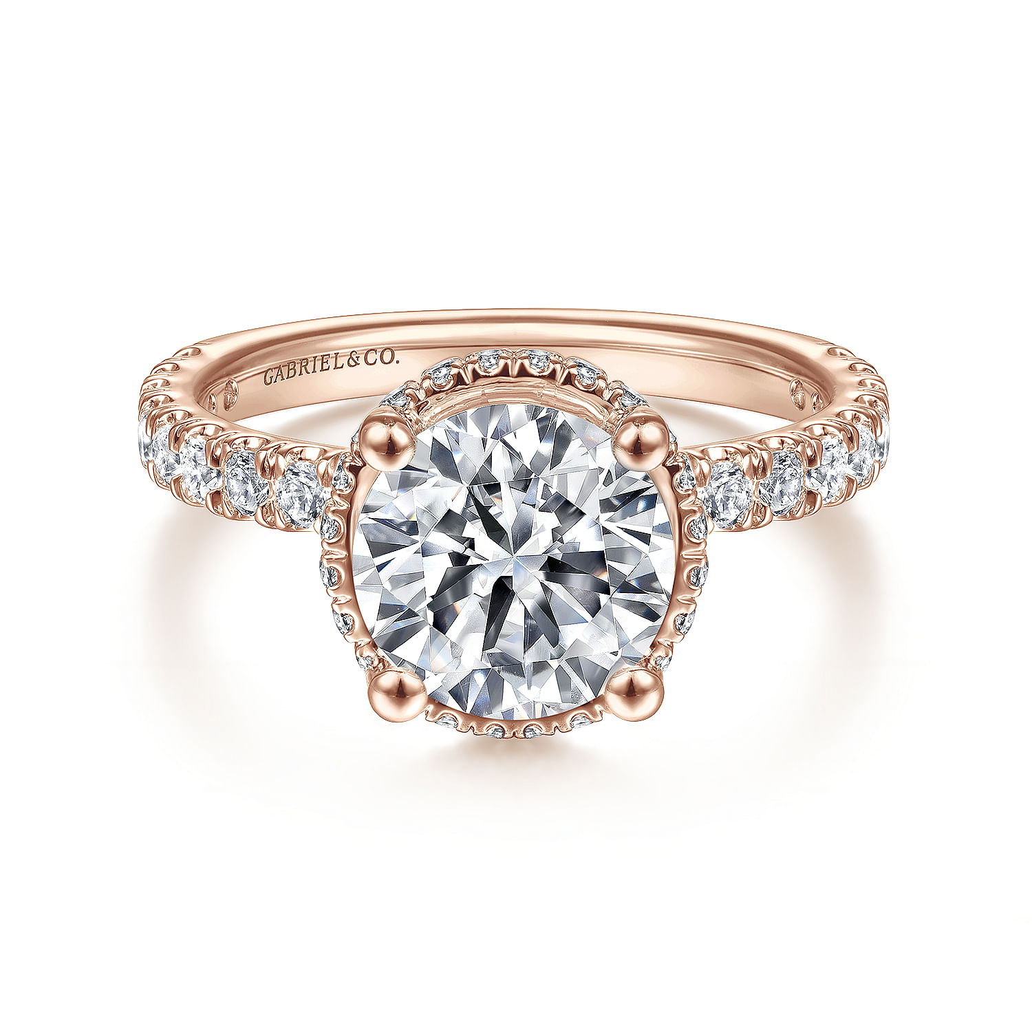Gabriel - 14K Rose Gold Hidden Halo Round Diamond Engagement Ring