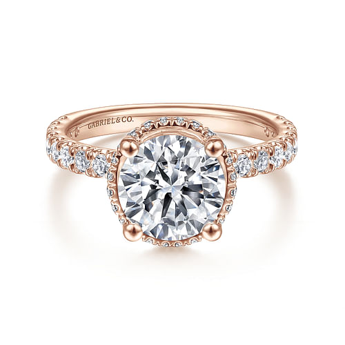 14K Rose Gold Hidden Halo Round Diamond Engagement Ring