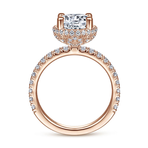 14K Rose Gold Hidden Halo Round Diamond Engagement Ring