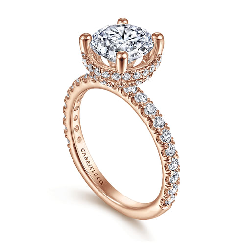 14K Rose Gold Hidden Halo Round Diamond Engagement Ring