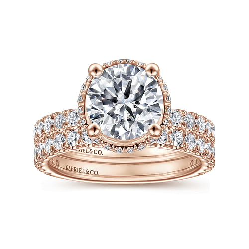 14K Rose Gold Hidden Halo Round Diamond Engagement Ring