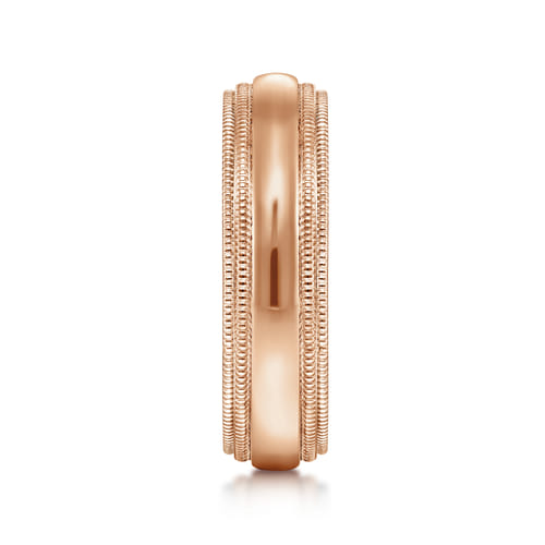 14K Rose Gold High Polish Men's Wedding Band with Milgrain Edge