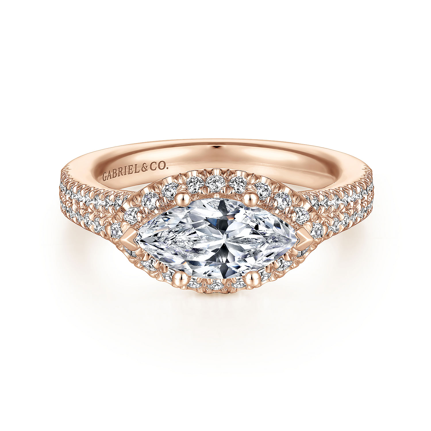 Gabriel - 14K Rose Gold Horizontal Marquise Halo Diamond Engagement Ring