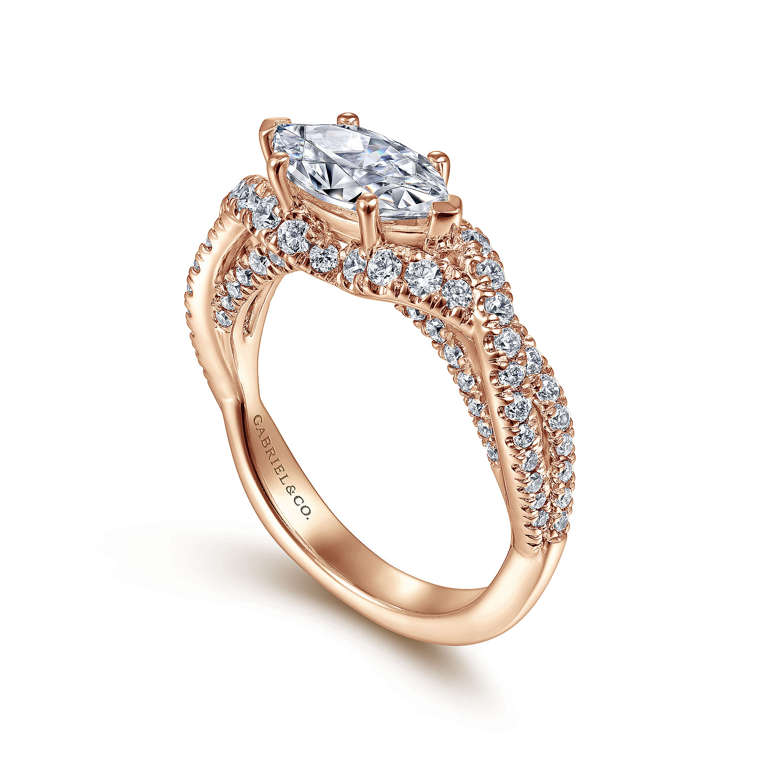 14K Rose Gold Horizontal Marquise Shape Diamond Engagement Ring