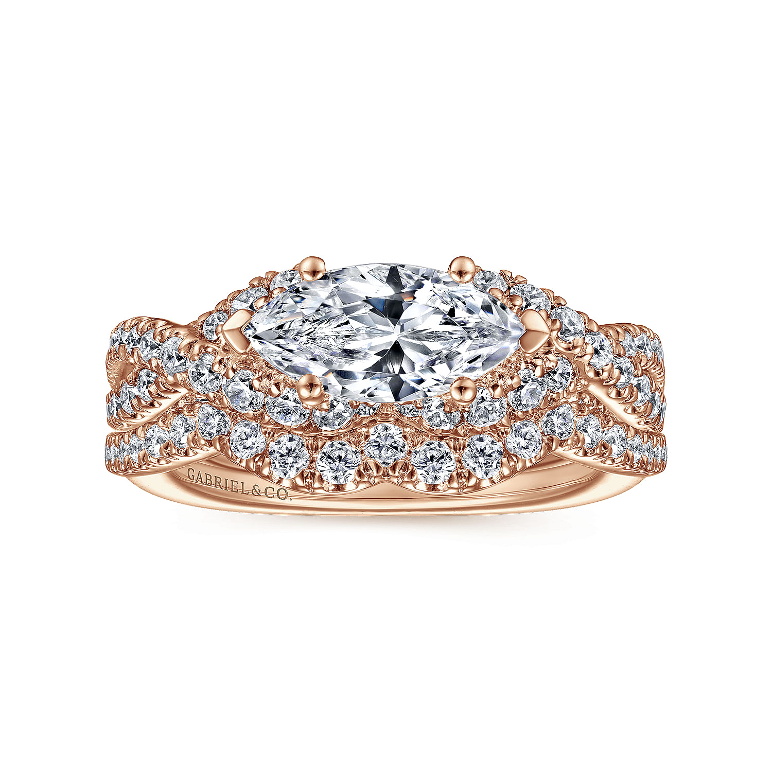14K Rose Gold Horizontal Marquise Shape Diamond Engagement Ring