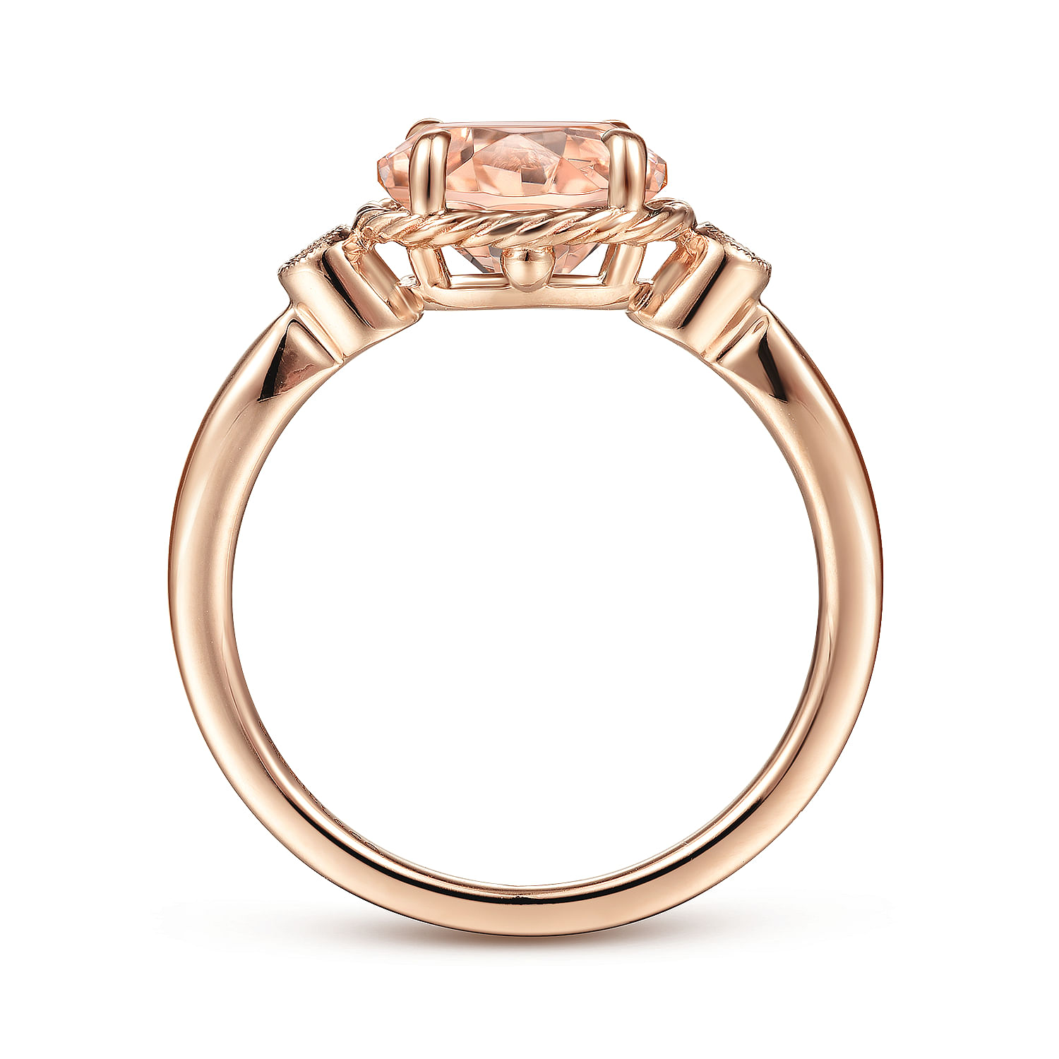 14K Rose Gold Horizontal Oval Morganite and Diamond Three Stone Ring