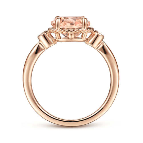 14K Rose Gold Horizontal Oval Morganite and Diamond Three Stone Ring