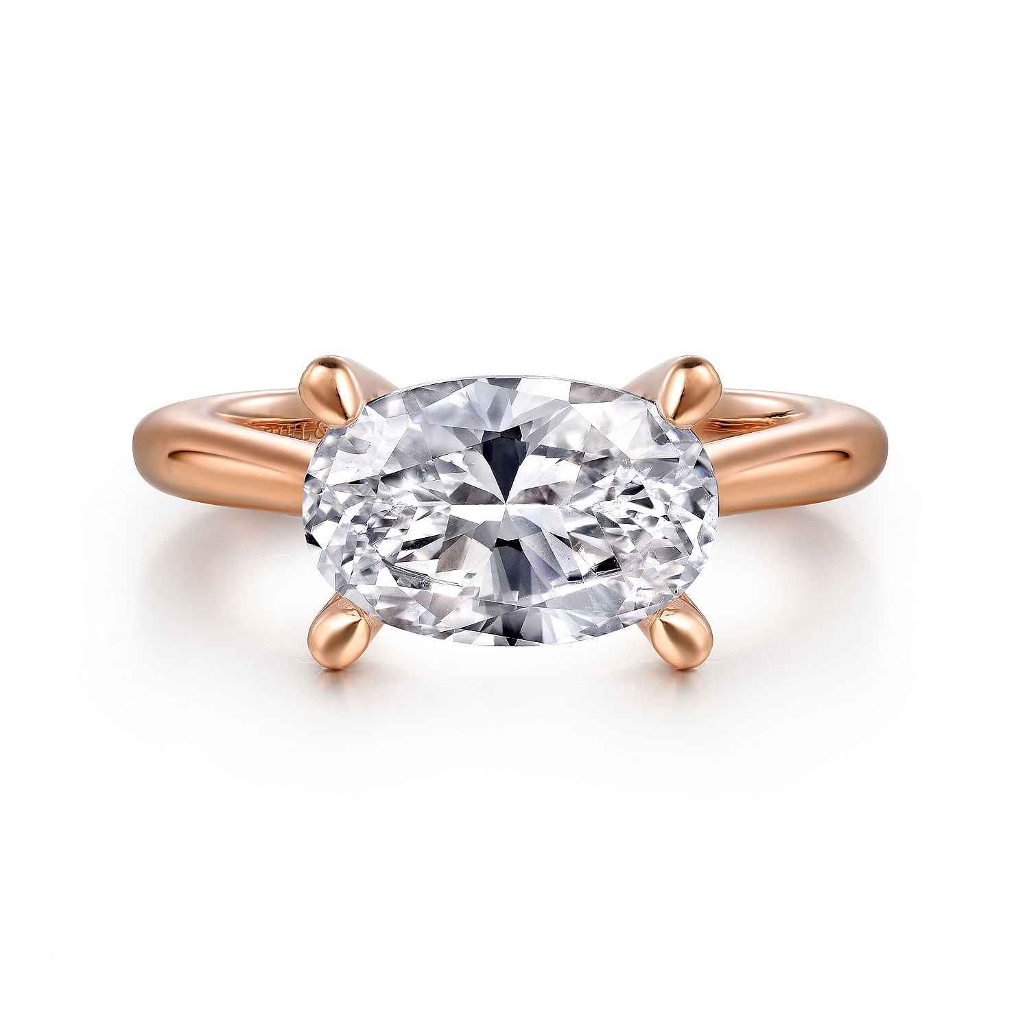 14K Rose Gold Horizontal Oval Solitaire Engagement Ring