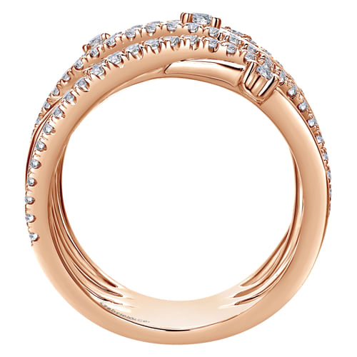 14K Rose Gold Intersecing Diamond Wide Criss Cross Ring