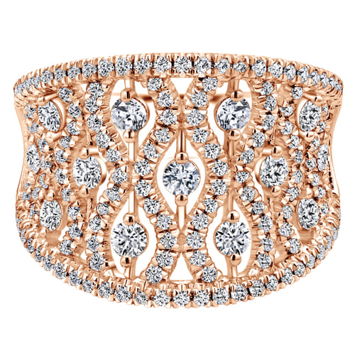 14K Rose Gold Intricate Openwork Diamond Wide Band Ring