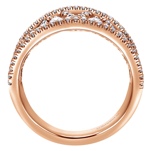 14K Rose Gold Intricate Openwork Diamond Wide Band Ring