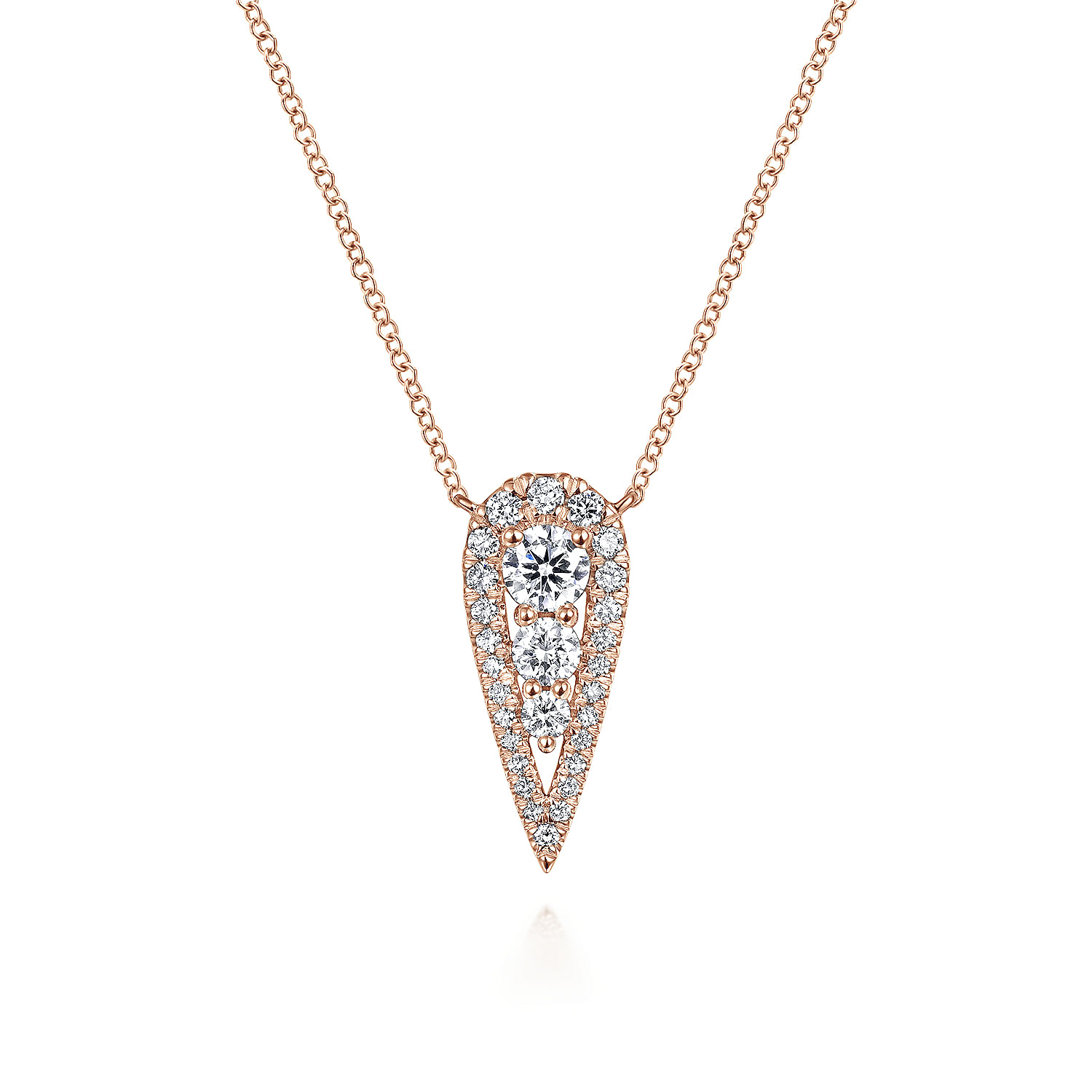 14K Rose Gold Inverted Teardrop Diamond Pendant Necklace