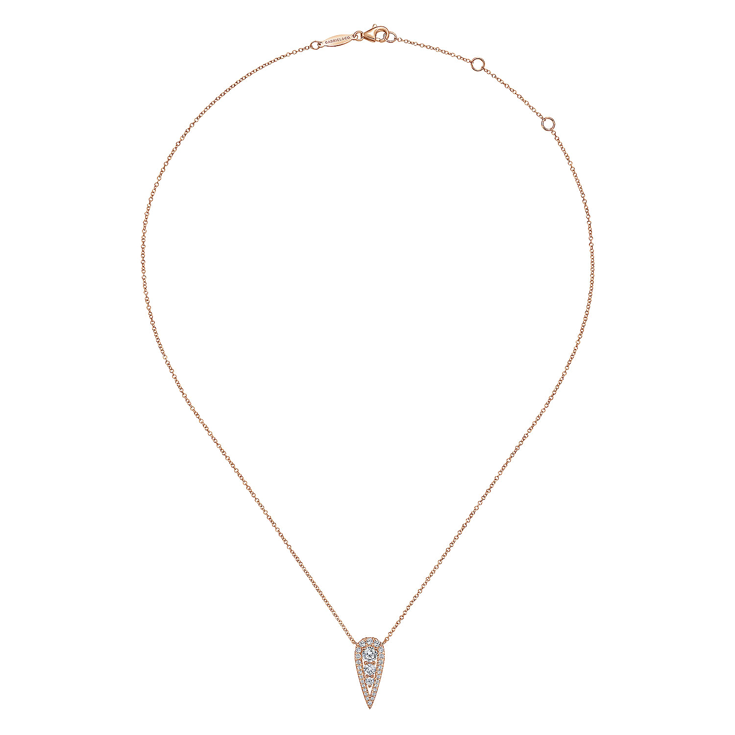 14K Rose Gold Inverted Teardrop Diamond Pendant Necklace