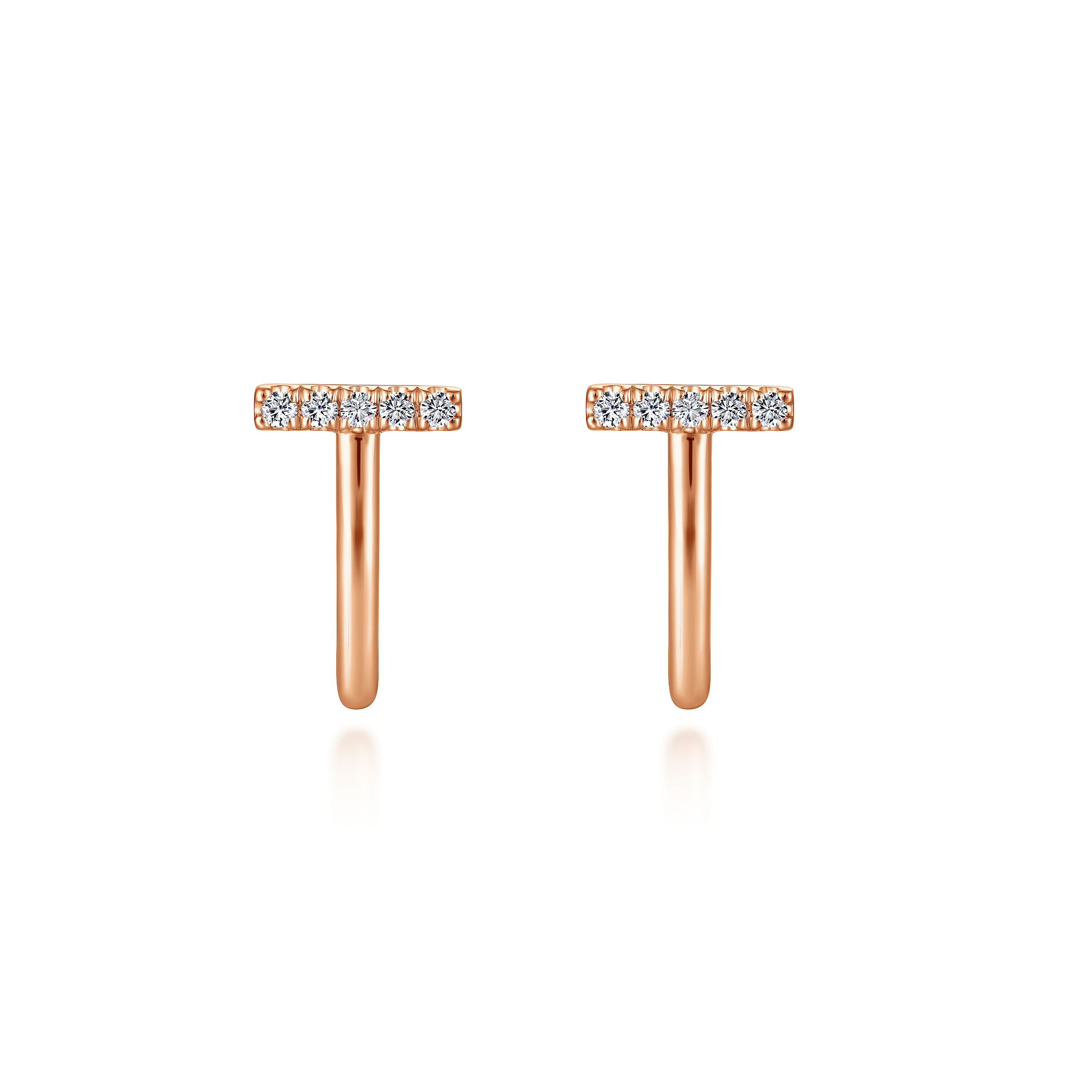 14K Rose Gold J Curve Diamond Bar Stud Earrings