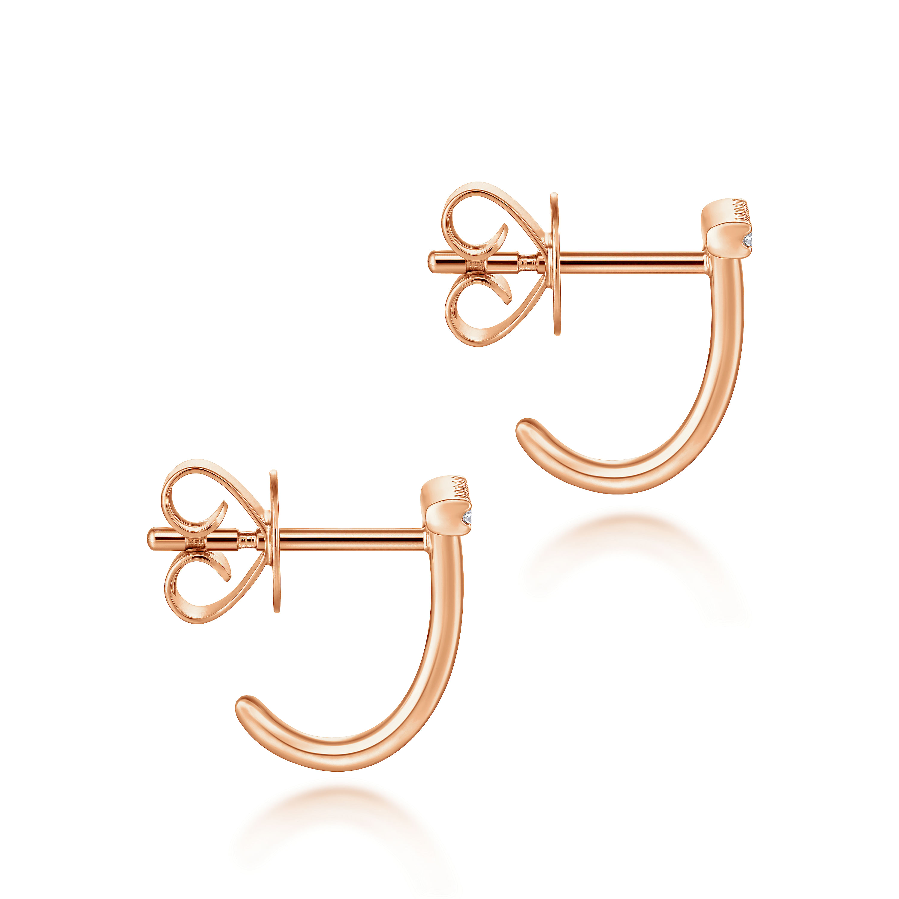 14K Rose Gold J Curve Diamond Bar Stud Earrings