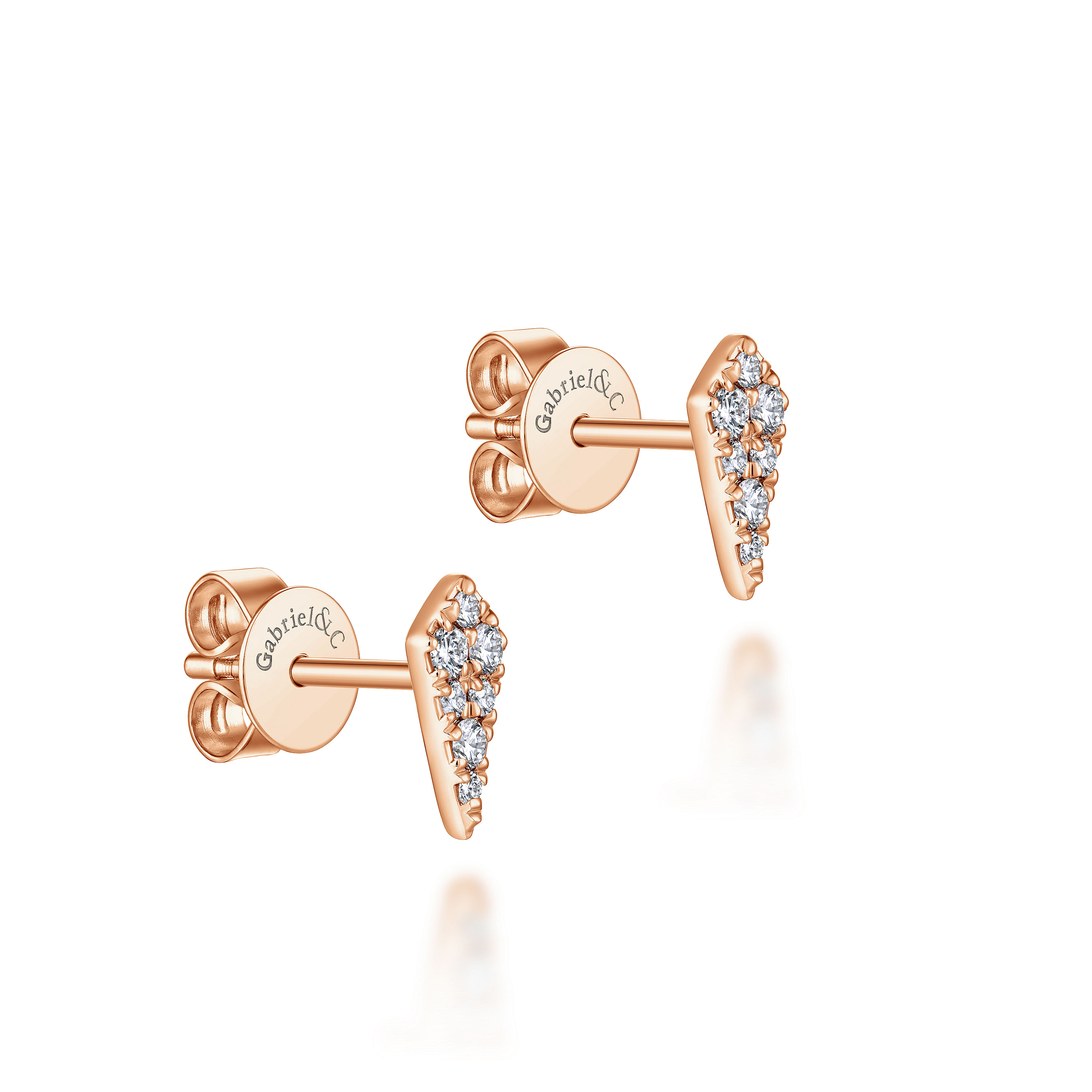 14K Rose Gold Kite Shaped Diamond Stud Earrings