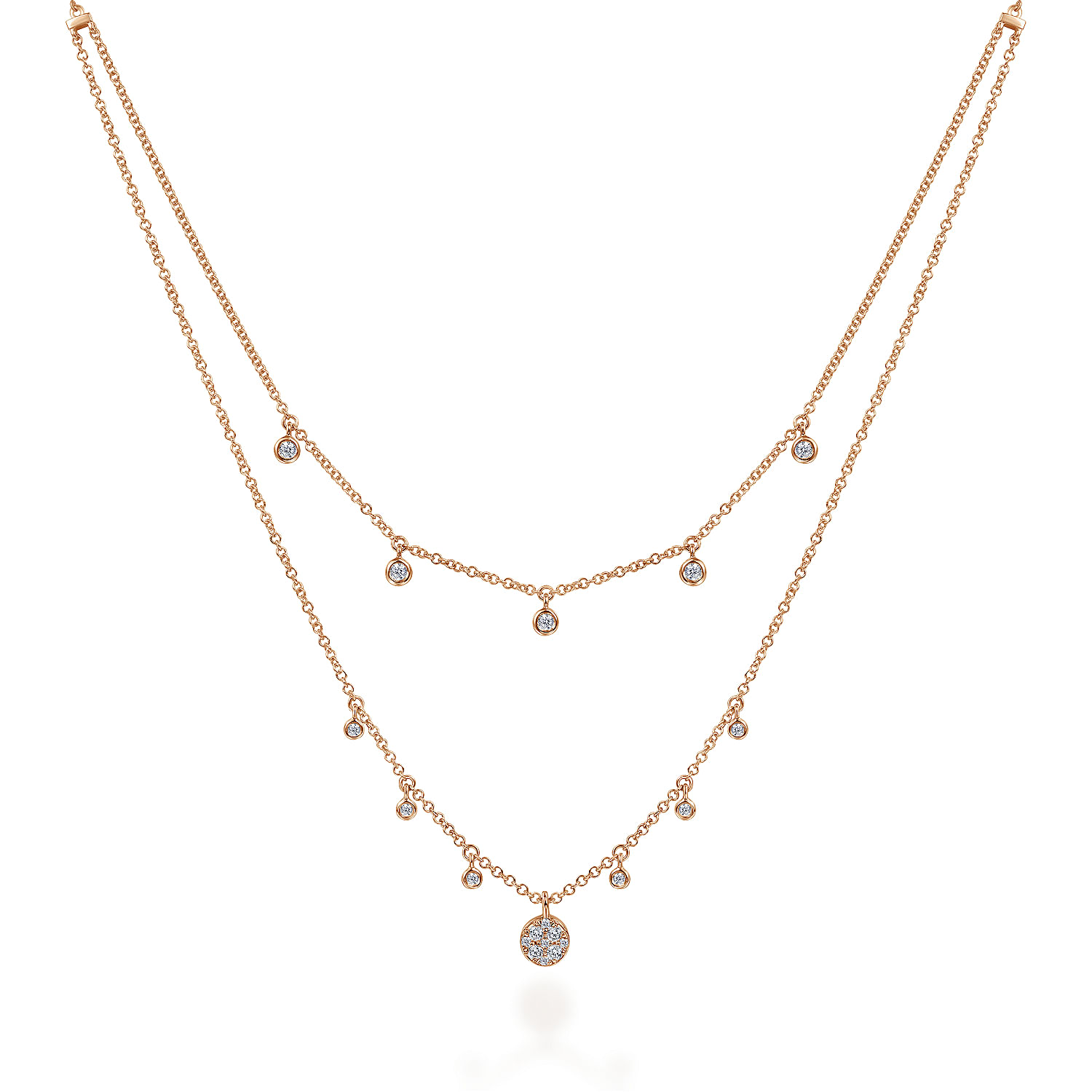 14K Rose Gold Layered Diamond Charm Drop Necklace
