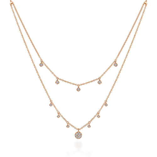 14K Rose Gold Layered Diamond Charm Drop Necklace