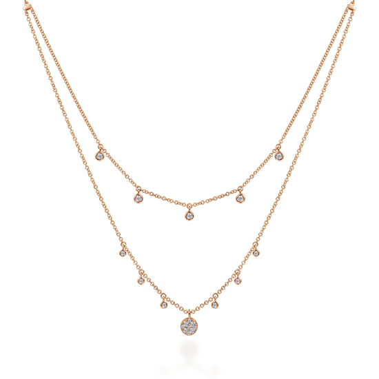 Gabriel - 14K Rose Gold Layered Diamond Charm Drop Necklace