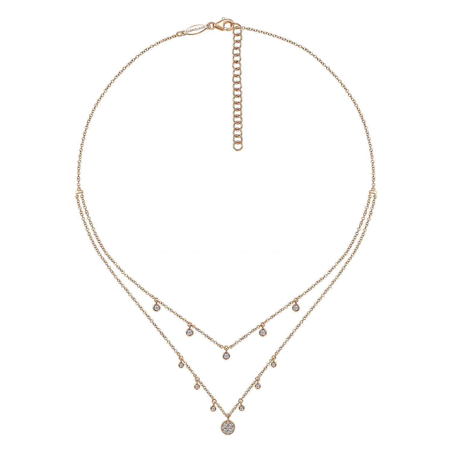 14K Rose Gold Layered Diamond Charm Drop Necklace