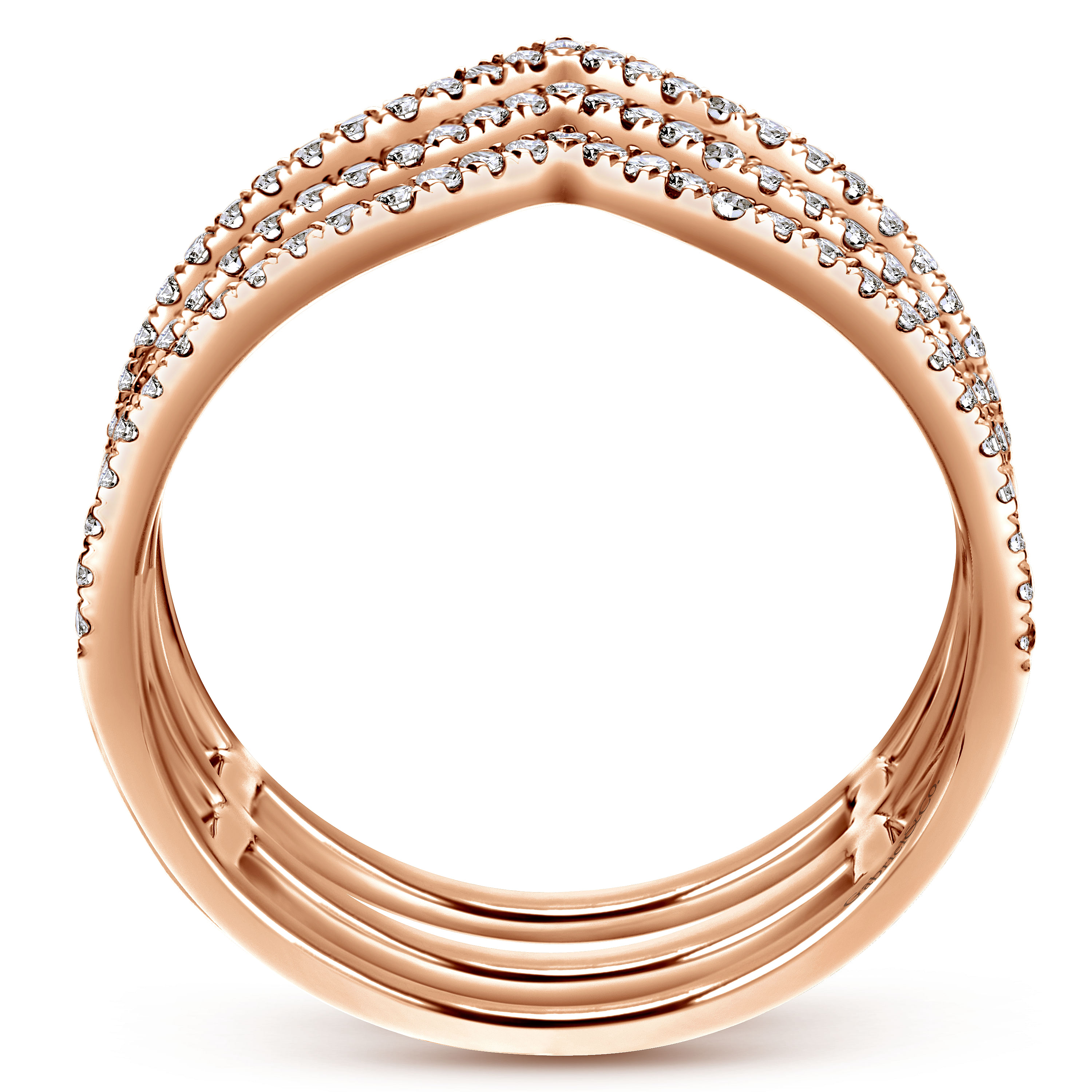 14K Rose Gold Layered Diamond Chevron Wide Band Ring