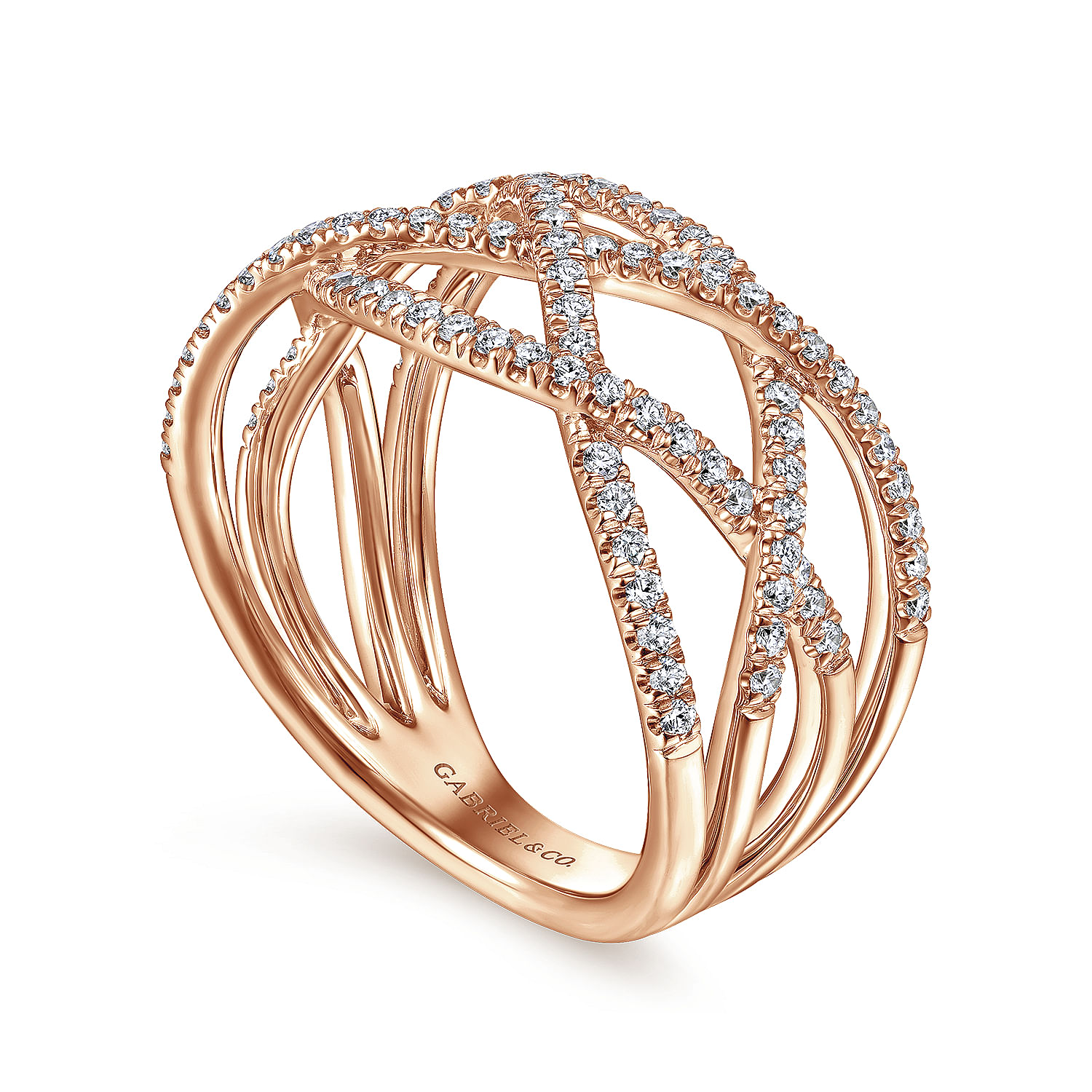 14K Rose Gold Layered Grid Diamond Ring