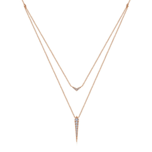 14K Rose Gold Layered Pavé Diamond Bar and Spike Pendant Necklace