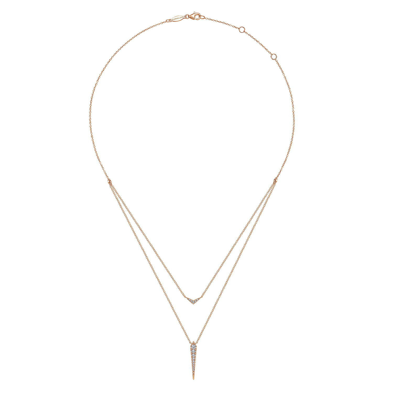 14K Rose Gold Layered Pavé Diamond Bar and Spike Pendant Necklace