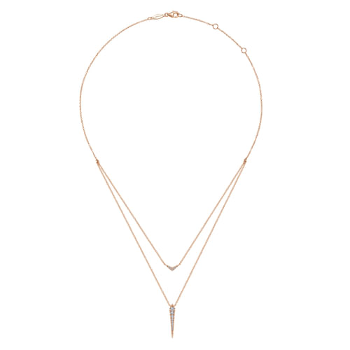14K Rose Gold Layered Pavé Diamond Bar and Spike Pendant Necklace