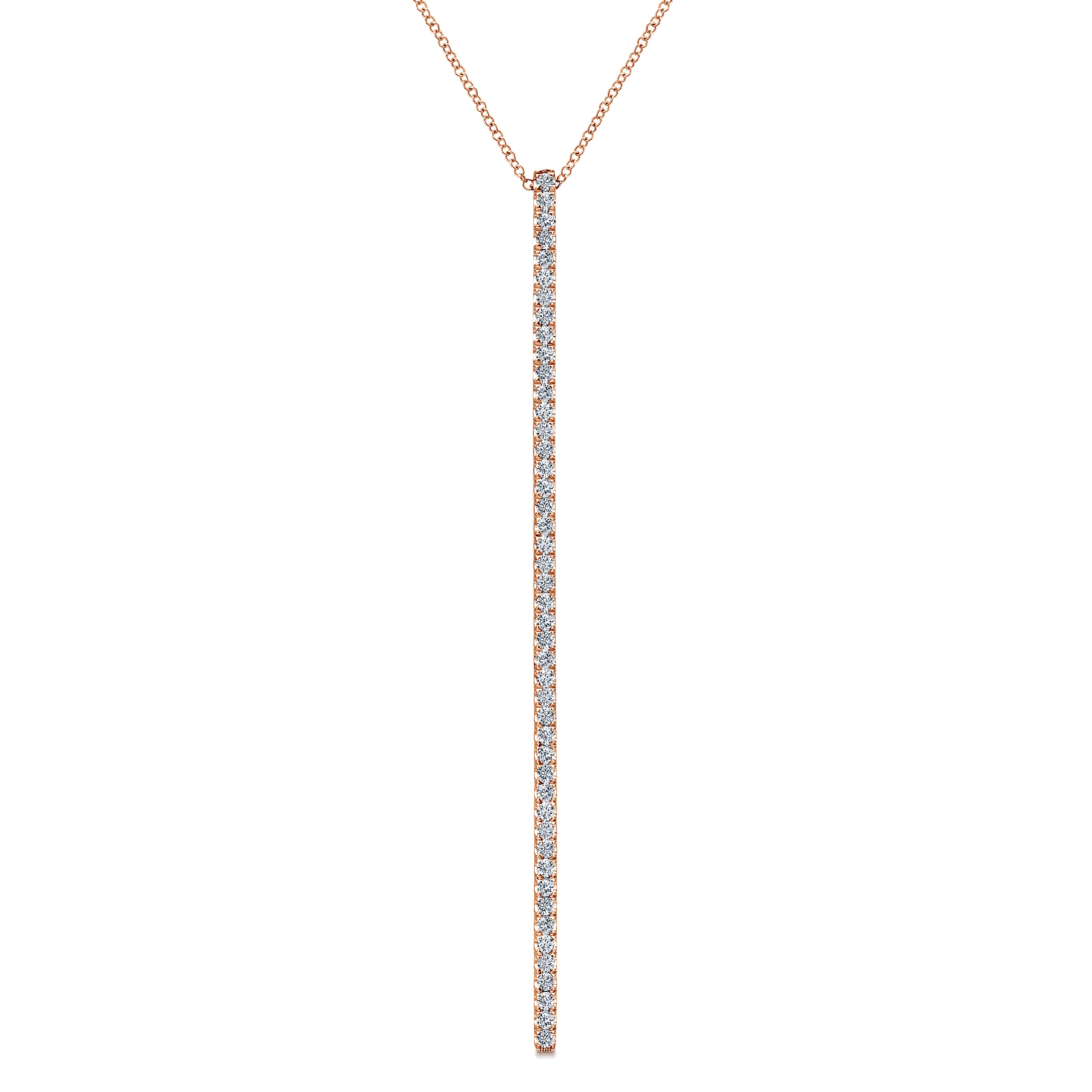 14K Rose Gold Long Diamond Bar Pendant Necklace