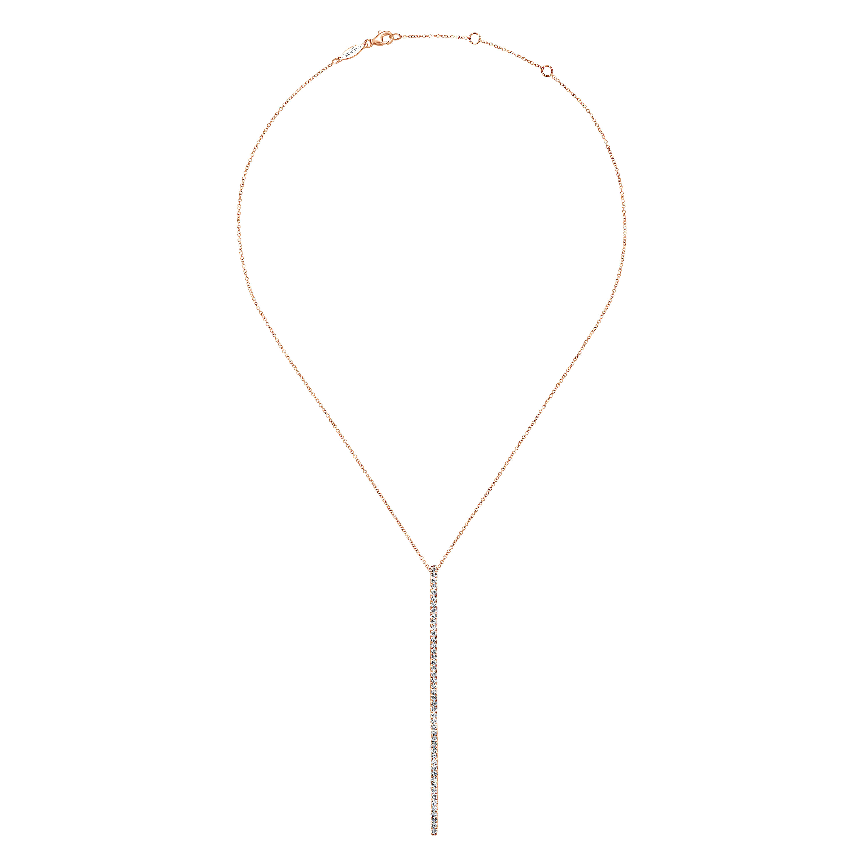 14K Rose Gold Long Diamond Bar Pendant Necklace