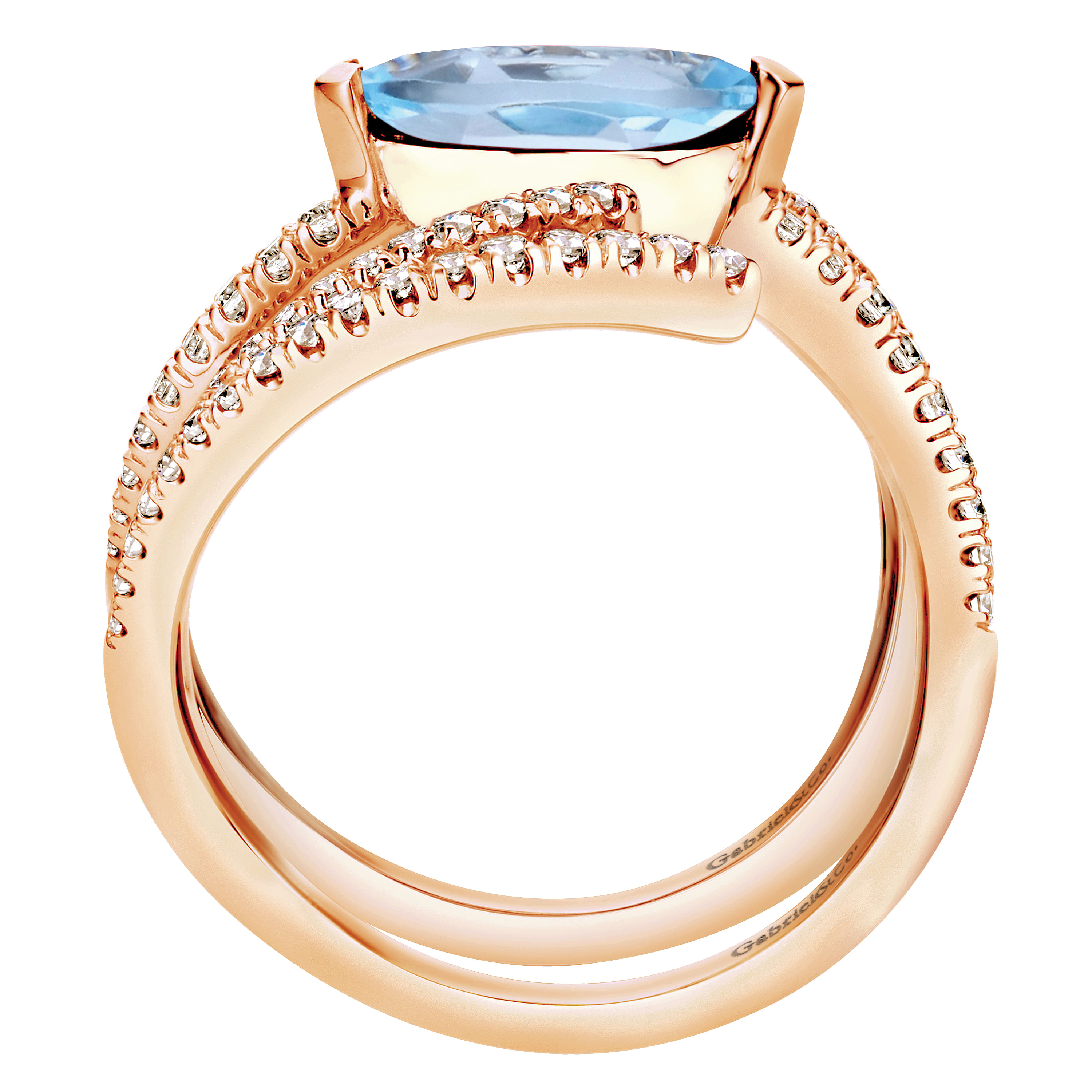 14K Rose Gold Marquise Blue Topaz and Diamond Ring