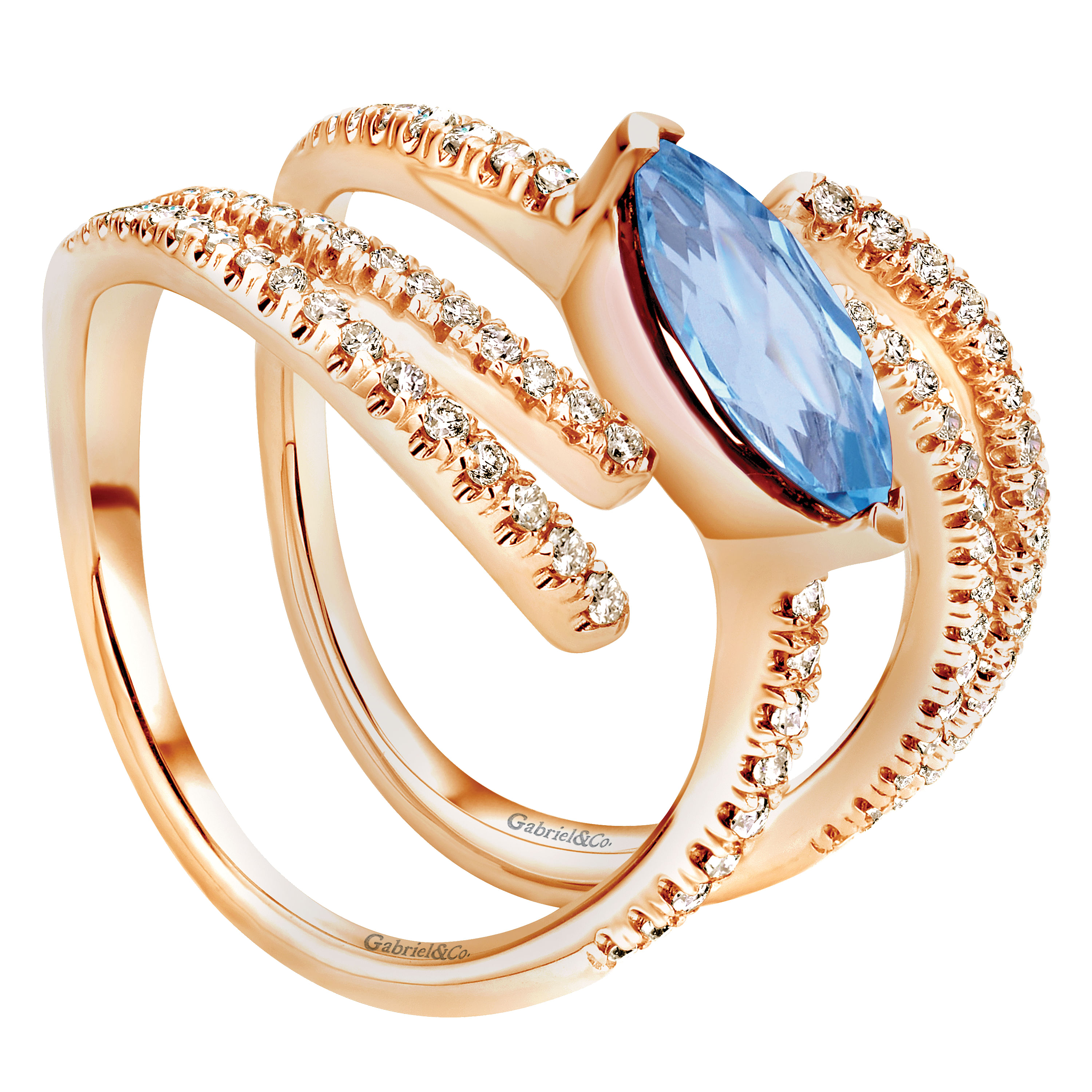 14K Rose Gold Marquise Blue Topaz and Diamond Ring