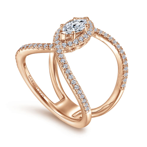 14K Rose Gold Marquise Halo Complete Diamond Engagement Ring