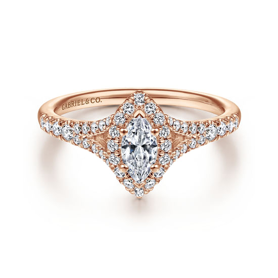 Gabriel - 14K Rose Gold Marquise Halo Complete Diamond Engagement Ring