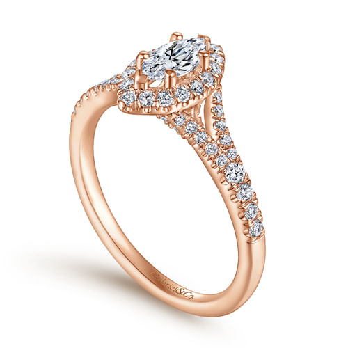 14K Rose Gold Marquise Halo Complete Diamond Engagement Ring