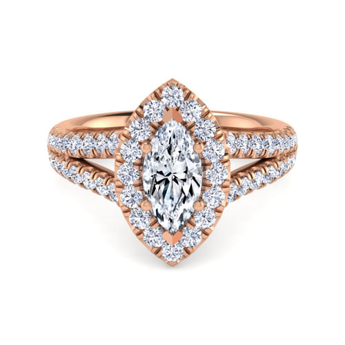 14K Rose Gold Marquise Halo Diamond Engagement Ring