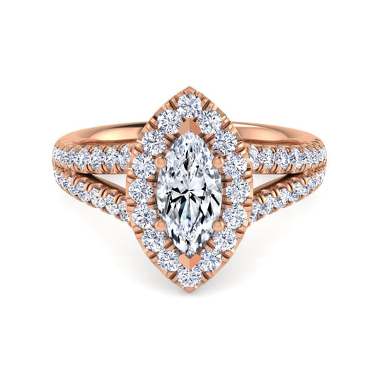 Gabriel - 14K Rose Gold Marquise Halo Diamond Engagement Ring