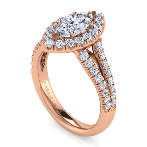 14K Rose Gold Marquise Halo Diamond Engagement Ring
