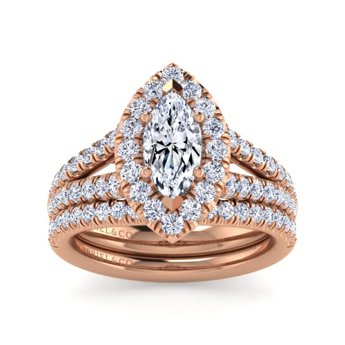 14K Rose Gold Marquise Halo Diamond Engagement Ring